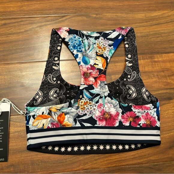 Johnny Was Active reversible floral/black pattern sport bra NWT - Picture 3 of 5